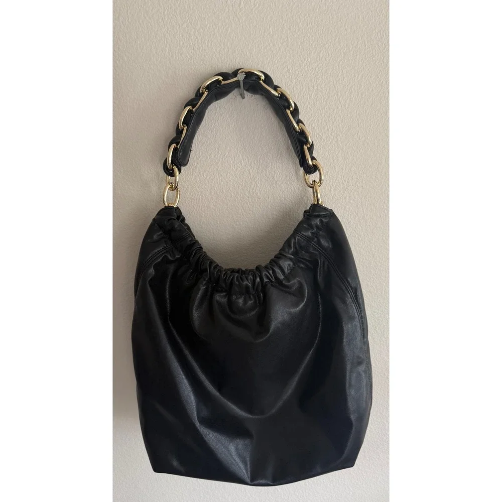 INC International Concepts Jaelynn Hobo Bag Black Gold Boho Festival
